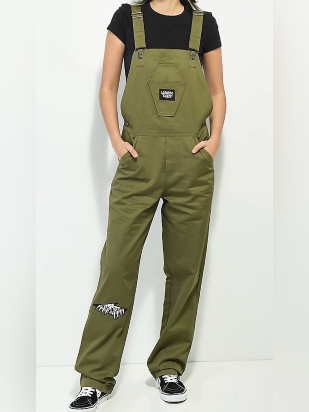 Lurking Class Olive Green Overalls with Front Patch Medium